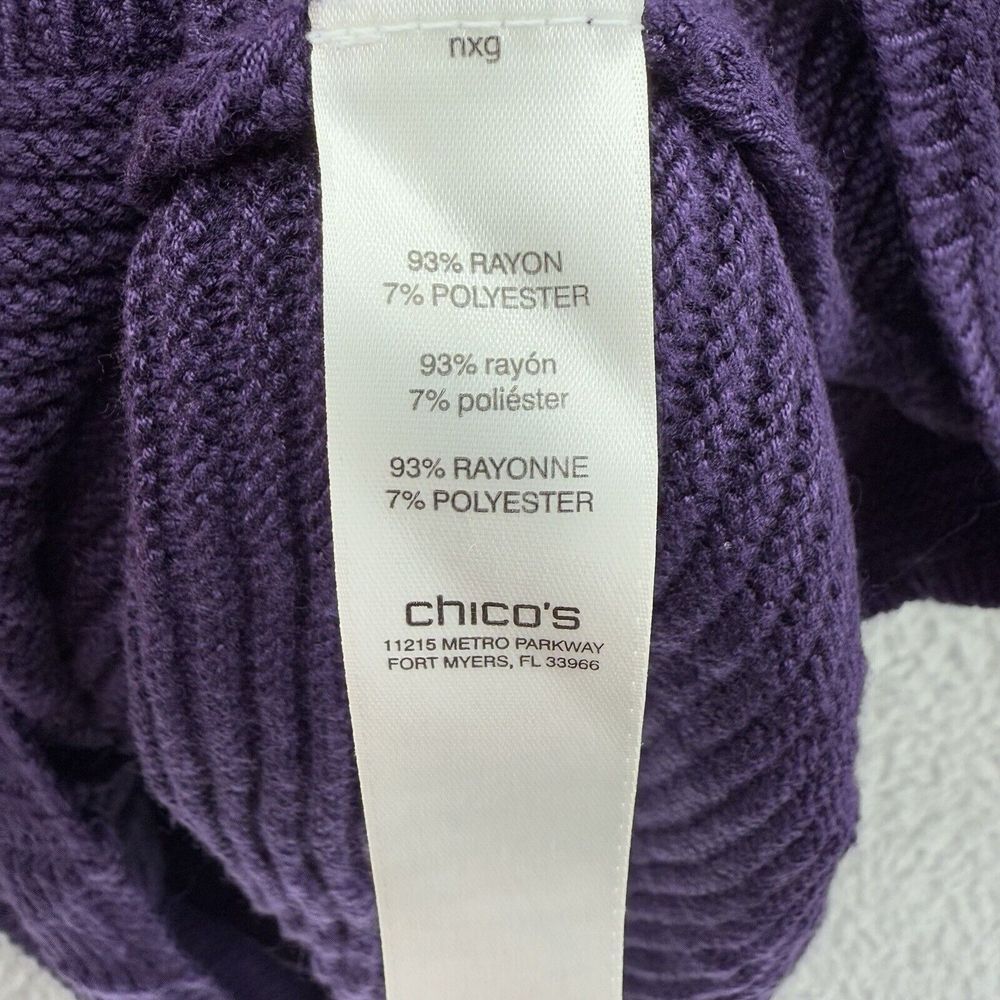 Chico's Open Knit Purple Sweater Textured Crochet Long Sleeve Womens 2 Large - Picture 3 of 7